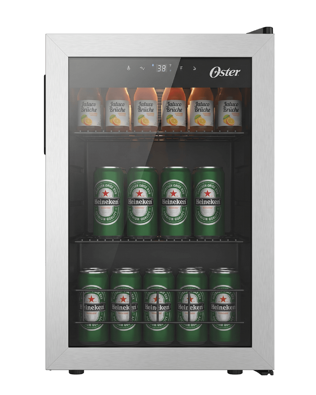 Enfriador de bebidas Oster OS-BC84SS de 2 pies cúbicos con capacidad para 84 latas y puerta de vidrio